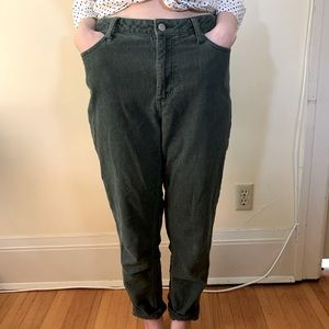 Dark forest green mom high-rise corduroy jeans